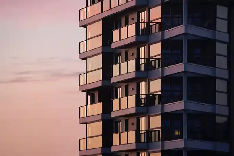 Apartment building at sunset